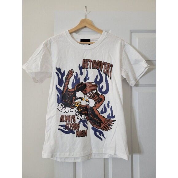 Retrovert Unisex Short Sleeve Crew Neck Navy Bird Tee AR8 White S NWOT - Picture 1 of 6